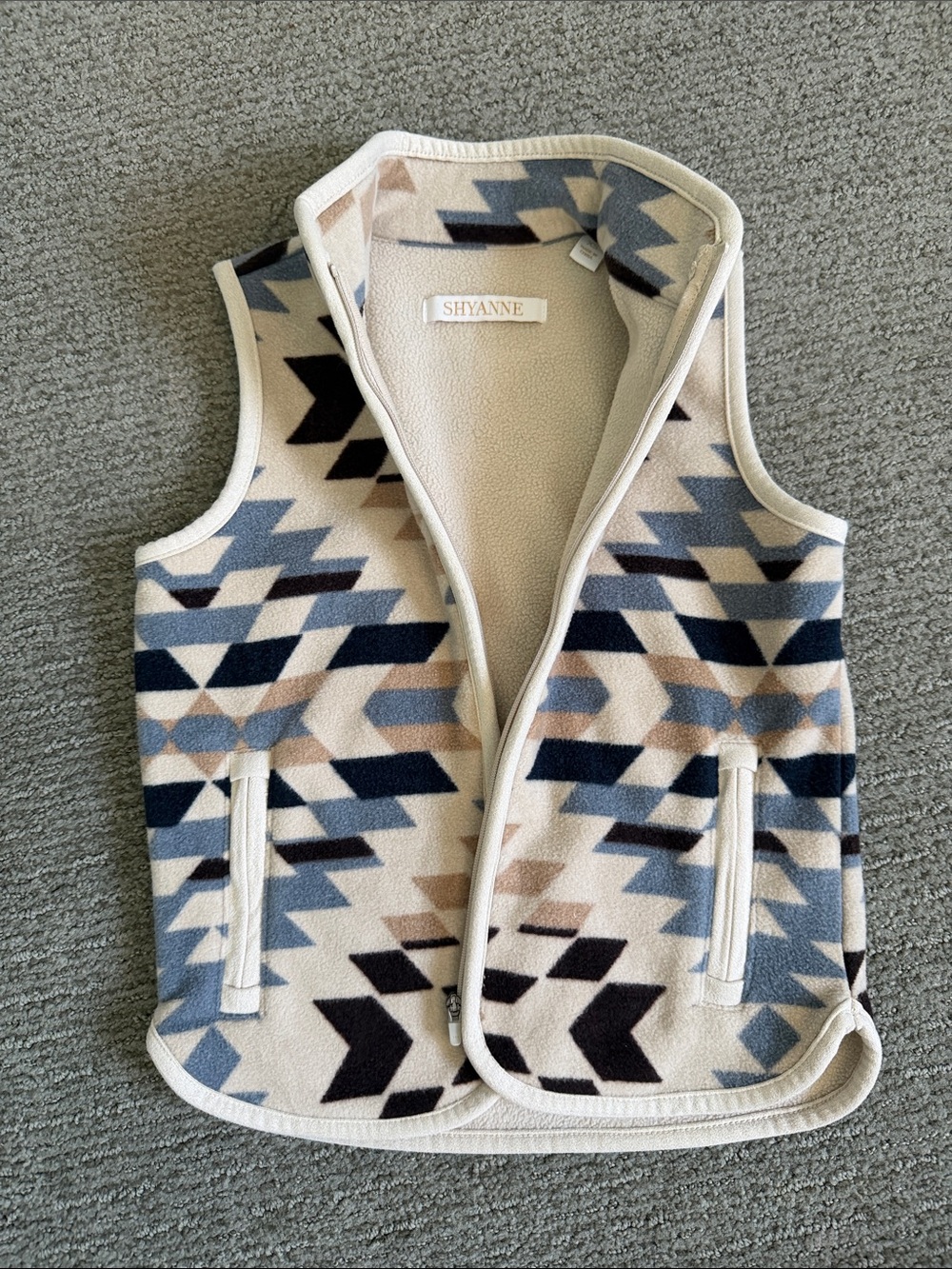Shyanne Aztec Fleece Vest in Cream, Navy & Taupe